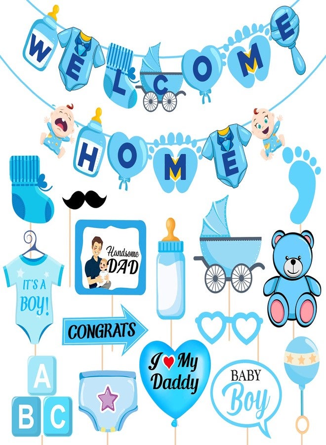 Zyozique Baby Boy Welcome Home Decoration Kit Banner with Photo Booth Props for Baby Shower / Welcome Party / Birthday Party Supplies(Pack of 16) - Image 1
